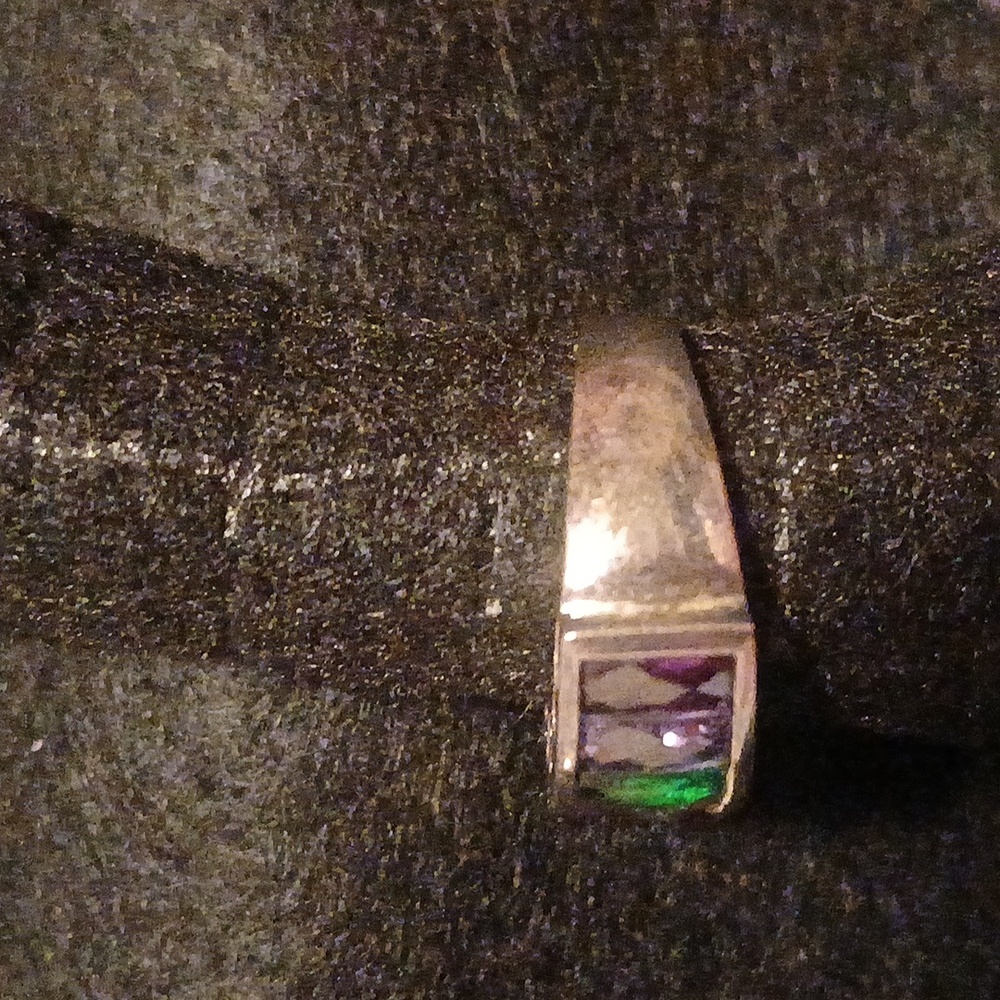 Silver Multicolor Gemstone Ring Size 8 - image 3